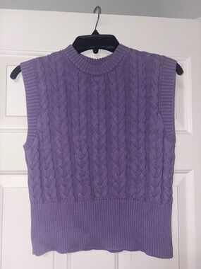 Frank & Oak Lavender Cable Knit Sleeveless Crew Neck Sweater Vest